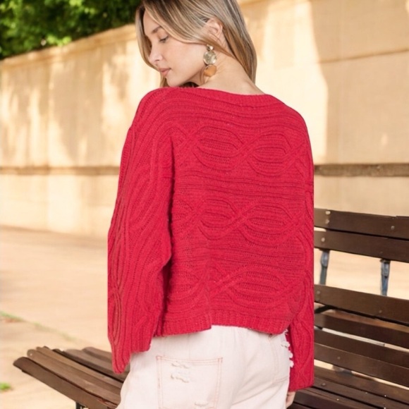 New! POL Red Magenta Slouchy Relaxed Knit Sweater - Picture 4 of 6